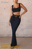 Znbbw Women Crop Tank Tops Long Skirts Knitted Two Piece Sets Fall Outfits 2023 Autumn Clothes Wholesale Items For Business