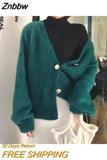 Znbbw sweater women 2023 autumn and winter new Korean version of the lazy V-neck knitted jacket imitation mink loose sweater