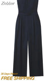 Znbbw TRAF 2023 Summer Women Jumpsuit Ladies Sexy Backless Beach Rompers Wide leg pants Jumpsuit Women overalls
