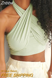 Znbbw Women Cross Halterneck Bandeau Crop Tops Summer Simple Style Sleeveless Backless Tank Tops Streetwear Casual Plain Vest