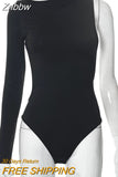 Znbbw Women One-Shoulder Long Sleeve Bodysuits Sexy Backless Slim Fit O Neck Leotard Tops Party Club Street Casual Basic Tops