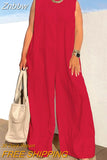 Znbbw Women Casual O-Neck Sleeveless Tank Playsuits Fashion Pattern Print Wide Leg Jumpsuit Office Lady Loose One Piece Rompers