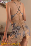 Znbbw Grey Silk Nightdress Plus Size Lingere Vintage Nightgowns Dropshipping
