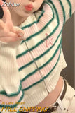 Znbbw Y2K Vintage Striped Cropped Cardigan Women Harajuku Kawaii Star Embroidery Sweater Korean Sweet Hooded Knitted Tops 00s