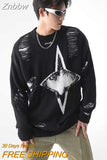 Znbbw Men's Sweater Y2k Vintage Star Fringe Hole-breaking Pullover Loose Knitted Jumper Sweaters Fashion Mens Designer Clothes