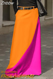 Znbbw Women Elegant Color Blocking Straight Skirt 2023 Spring Streetwear Fashion Office Long Skirt Retro Boho Pocket Club Skirts Mujer