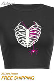 Znbbw web collection print top gothic y2k baby tee summer women's cropped top 90s retro hip hop street black o neck top women