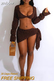 znbbw Autumn Sexy Solid 2 Two Piece Set Club Outfit For Women 2023 Long Sleeve Crop Top And Mini Skirt Set Female Matching Set