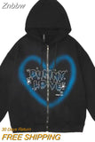 Znbbw Aesthetic Butterfly Zip Up Oversized Sweatshirts Harajuku Long Sleeve Goth Hoodies Y2K Autumn Grunge Punk Coat Retro Clothes