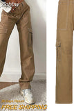Znbbw Women Y2K Cargo Pants Khaki Loose Streetwear Vintage Low Waist Casual Straight Trousers Sexy Retro Loose Pockets Baggy Pants