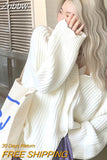 Znbbw Harajuku White Knitted Cardigan Women Vintage Oversized Hollow Out Sweater Lazy Style Casual Knitwear Tops High Street