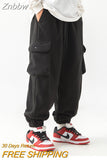 Znbbw Men's Fleece Pants 2023 New Large Pocket Design Trousers Women Warm Thick Casual Cargo Pants Fashion Joggers Sweatpants