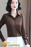 Znbbw Woman Blouses 2023 Office Lady Simplicity Hidden Breasted Silk Satin Shirts For Women Basic Clothing Female Casual Tops