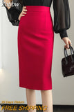 Znbbw Vintage Gray Red Stretch Pencil Skirts For Women Office Lady Formal Black Midi Skirts Elegant Female Package Hip Skirts