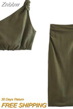 Znbbw TRAF With Knot Women 2 Piece Sets 2023 Summer Slim Asymmetric Crop Top Female Split High Waist Midi Skirt Suits