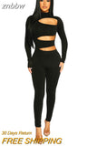 znbbw Winter Hollow Out Summer Black Jumpsuits Women Sexy One Piece Outfits For Women Turtleneck Long Sleeve Bodycon Jumpsuit