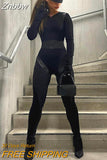 Znbbw Women Long Sleeve Bodycon Streetwear Black Jumpsuit Overalls One Piece Outfit 2023 Autumn Wholesale Items For Business