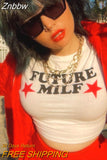 Znbbw FUTURE MILF Stars Print T-shirts Fashion Casual O Neck Short Sleeve Crop Tops Y2K Summer Sexy E-girl Baby Tee Women Clothing
