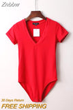 Znbbw Summer New Solid Color Sexy Big V-neck Slim Fashion Slimming One-Piece Short-Sleeved Top Women One-Piece Shirt Dropshipping
