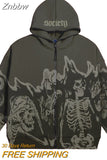 Znbbw Men Streetwear Crewneck skeleton Hoodie Couple Y2K Vintage skeleton hoodie Zipper hoodie Oversized sweatshirt Goth top NEW