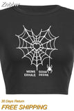 Znbbw web collection print top gothic y2k baby tee summer women's cropped top 90s retro hip hop street black o neck top women
