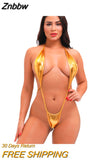 Znbbw bikini swimwear women swimsuit one piece biquini bikinis Patent leather Halter String Lace adjustable Large size Thong spa 0410