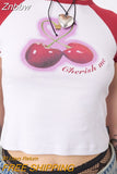 Znbbw Women Y2K Graphic Print Short Sleeve Crop Tops T-Shirt Round Neck Slim Fit Tee Tops 90S E Girl Clothing