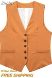 Znbbw TRAF Summer Linen Suits Women Buttons Sleeveless Thin Vest Crop Top Female Pleated Shorts Set Women 2 Piece Set