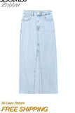 Znbbw TRAF Women's Front Slit Blue Denim Skirt Pockets High Waist Slim Zipper Fly Midi Skirts 2023 Spring Female Streetwear