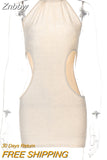 Znbbw Women Sexy Sleeveless Hollow Out Party Club Bodycon Solid Color Halter Mini Dress 2023 Summer Clothes Wholesale Items