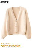 Znbbw sweater women 2023 autumn and winter new Korean version of the lazy V-neck knitted jacket imitation mink loose sweater