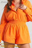 Znbbw Women's Suit Shirt With Mini Shorts 2023 Summer Casual Loose Long Sleeve Shirt Blouses Two Piece Sets Tracksuits Outifits