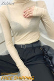 Znbbw Y2K Fashion Solid Turtleneck T Shirt Women Harajuku Sexy See Through Long Sleeve Tee Slim All-match Basic Pullover Tops
