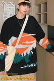 Znbbw Sweaters Autumn and Winter Youth Fashion Landscape Knitwear Loose Crew Neck Lazy Style Men and Women Warm Sweaters