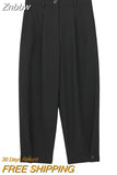 Znbbw Women Autumn Retro Wide-leg Pants Female High Waist Loose Trousers Ladies Solid Casual Pant