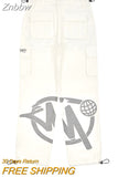 Znbbw Shorts Men Y2K Harajuku Cargo Letter Printing Wide Leg Casual Loose pants Women Vintage Gym High Waist jeans