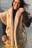 Znbbw Warm Plush Lapel Leather Vest Jacket Women's Casual Fashion Sleeveless Single Breasted Jacket 2023 Autumn/Winter Chic Tops