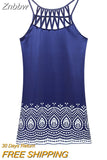 Znbbw Dresses Woman 2023 Sexy Hollow Out Sexy Beach Mini Dress Sleeveless Boho Party Dress Print Elegant Dresses for Women
