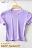 Znbbw Women Crew Neck Crop Fitted T-shirt Short Sleeve Ribbed Crop Top