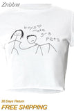 Znbbw Alphabet Cropped Top 90s Summer White Cropped Short Sleeve Top O-neck Graphic Garment Junk Top Sexy Slim Baby T-Shirt Gothic