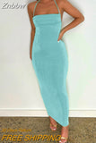 Znbbw Backless Maxi Dress Elegant Fashion Halter Spaghetti Strap Sleeveless Dresses Long Club Party Beach Evening Robe Dress