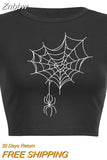 Znbbw web collection print top gothic y2k baby tee summer women's cropped top 90s retro hip hop street black o neck top women