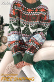 Znbbw O Neck Long Sleeve Pullover Sweater Women Autumn Fashion Christmas Printed Sweater Ladies Commuter Loose Sweater 2023 New