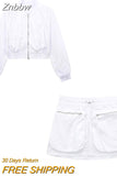 Znbbw TRAF Summer Women Suits 2023 Long Sleeve Zipper Loose Bomber Jacket Crop Top Female Cargo Mini Skirt 2 Piece Sets Y2K