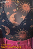 Znbbw Moon Printed Transparent Mesh Sexy T-Shirt Women O-Neck Long Sleeve Slim Basic Casual Female Tops 2023 Spring New