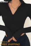 Znbbw color casual T-shirt women long sleeves turtleneck crop tops sexy simple style party club 2023 spring summer new
