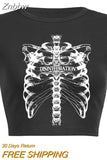 Znbbw skull baby tee top summer gothic white aesthetic cropped o-neck top 200s punk hip hop streetwear Vintage crop top women Cute