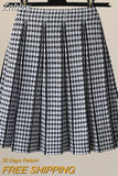 Znbbw New Houndstooth Pleated Short Skirt Women's Autumn Winter High Waist All-match A-line Mini Knitted Skirts GD745