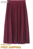 Znbbw Women Fashion High Waist Pleated Solid Color Ankle Length Skirt All-match chiffon Clothing Lady Casual Stretchy Thicken Skirts