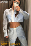 Znbbw TRAF Woman 2 Pieces Sets 2023 Stripe Shirts Top Casual Shorts Summer Women Suit Two Piece Set Womens Outfits